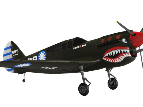 Curtis P 40 Airplane Low-poly Modelo 3D