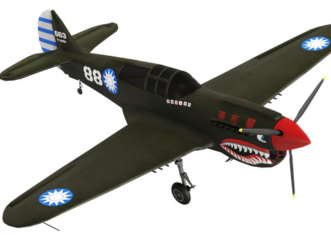 Curtis P 40 Airplane Low-poly Modelo 3D