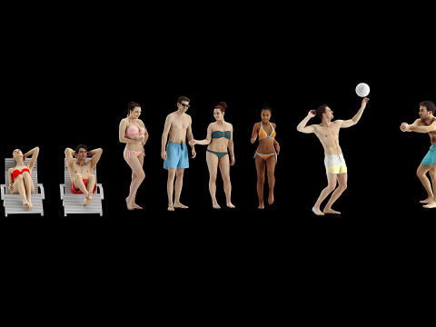 Beach People set x10 3D Model