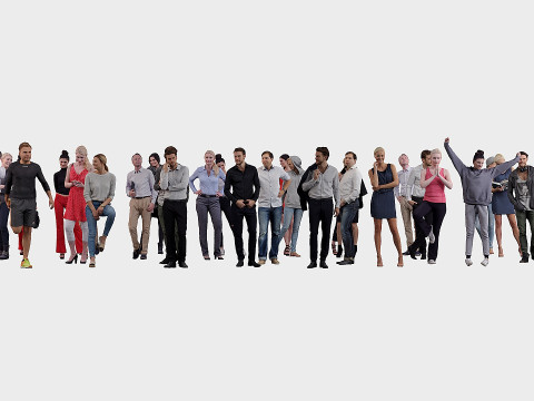 A collection of people in different poses x32 Model 3D
