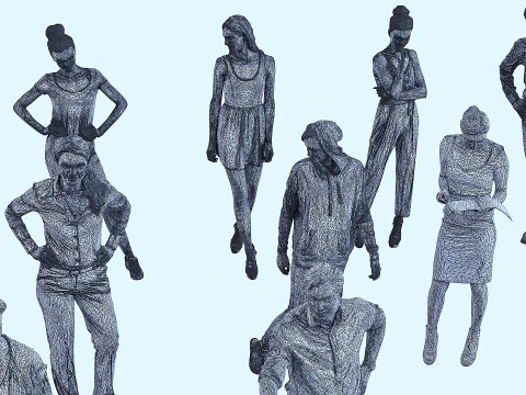 विभिन्न मुद्राओं में लोगों का एक संग्रह x32 3D मॉडल