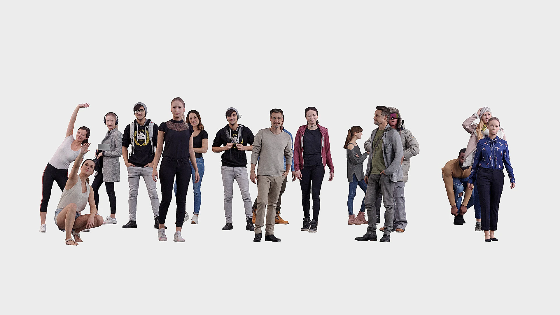 A collection of random people in different poses 02 3D Model .c4d .max .obj .3ds .fbx .stl .blend 