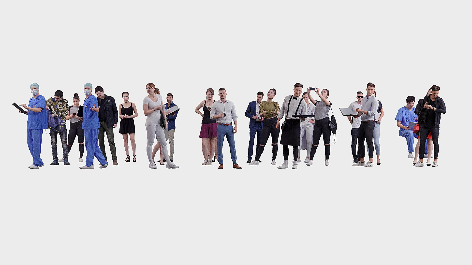 A collection of random people in different poses 3D Model .c4d .max .obj .3ds .fbx .stl .blend