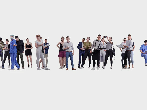विभिन्न मुद्राओं में यादृच्छिक लोगों का एक संग्रह 3D मॉडल