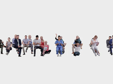A collection of random people in seated poses 3D Model
