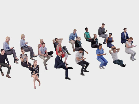 A collection of random people in seated poses 3D Model