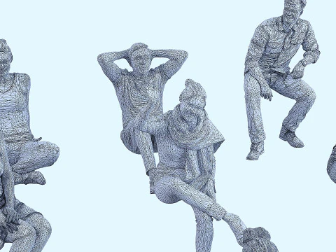 A collection of random people in seated poses 3D Model