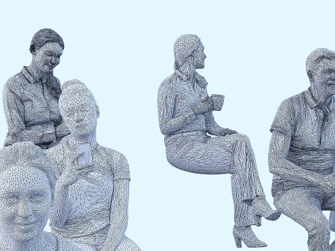 A collection of random people in seated poses 3D Model
