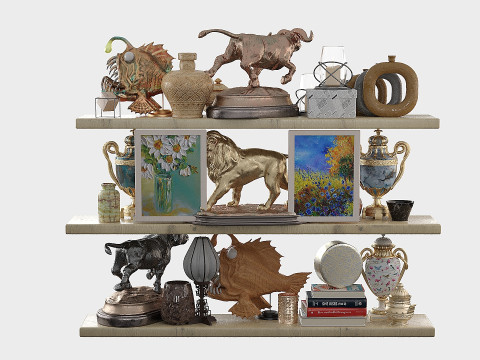 Shelf with decorative figures 3D Model