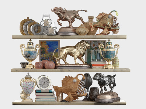 Shelf with decorative figures 3D Model
