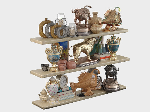 Shelf with decorative figures 3D Model