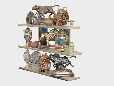 Shelf with decorative figures 3D Model