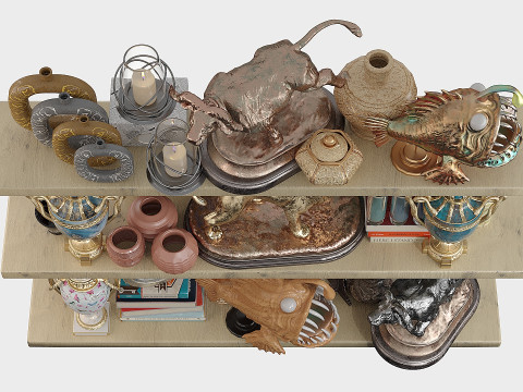 Shelf with decorative figures 3D Model