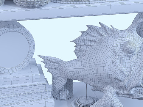 Shelf with decorative figures 3D Model