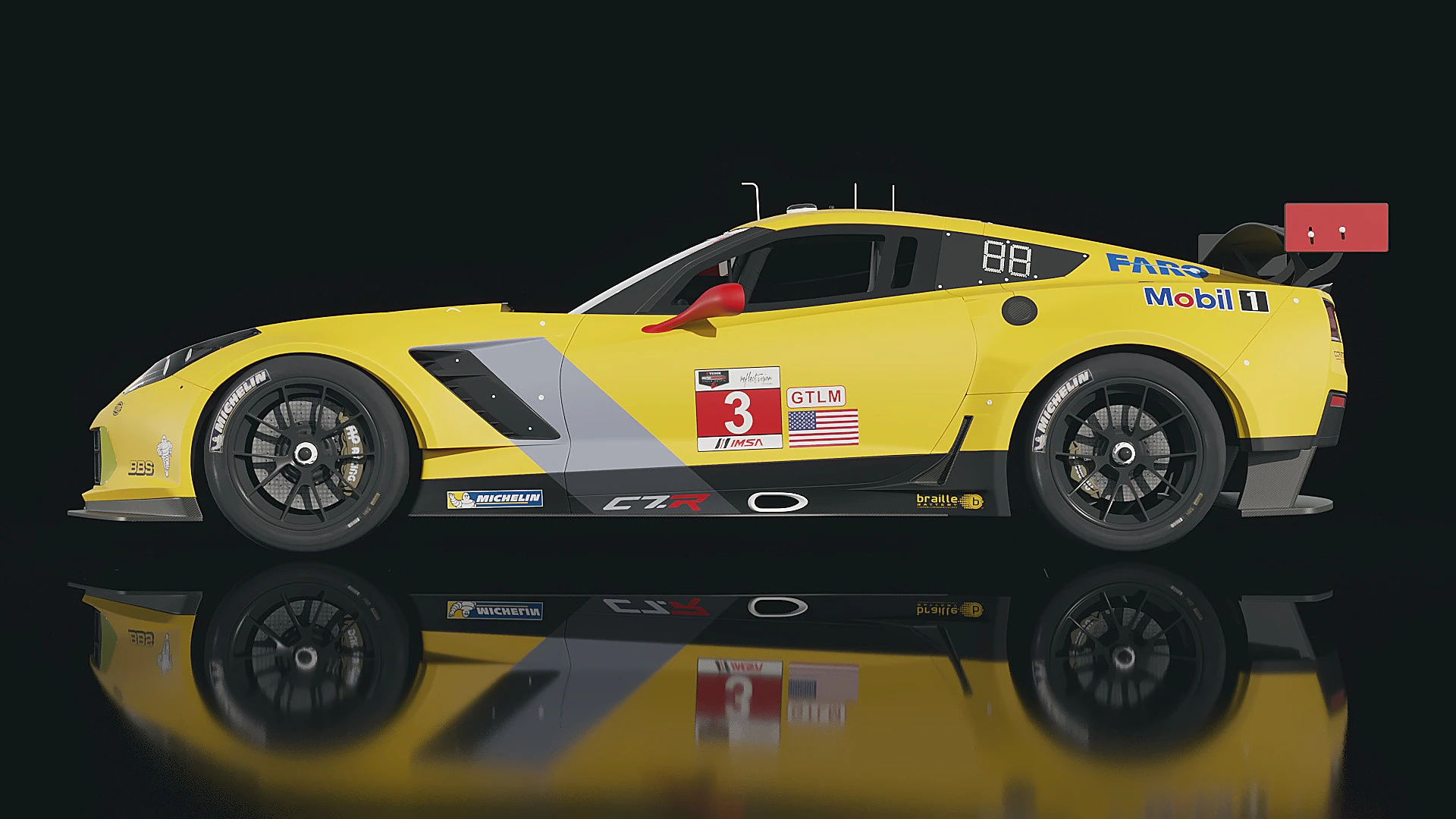 Sportscar Chevrolet Corvette C7R 2015 3D Model .c4d .max .obj .3ds .fbx .stl .blend