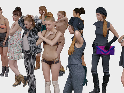 A compilation of young women 16 pieces 3D Model