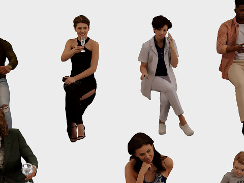 A collection of sitting people 5 3D Model