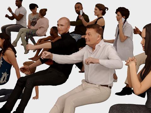 A collection of sitting people 5 3D Model