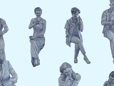 A collection of sitting people 5 3D Model