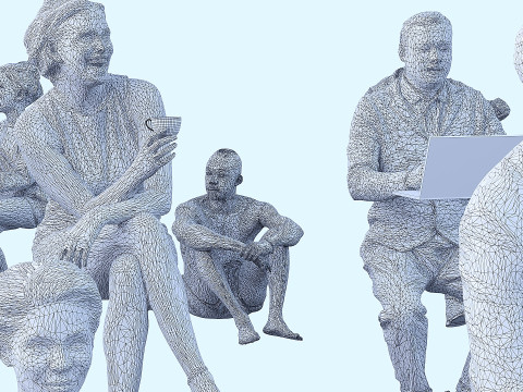 A collection of sitting people 5 3D Model