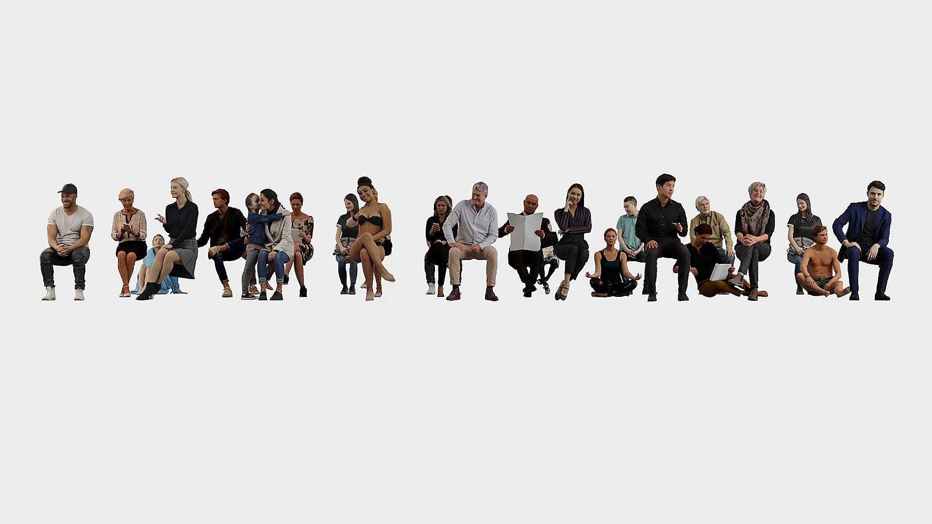 People in seated poses 4 3D Model .c4d .max .obj .3ds .fbx .stl .blend 