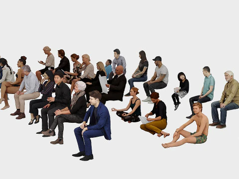 People in seated poses 4 3D Model