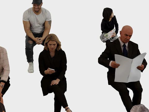 People in seated poses 4 3D Model
