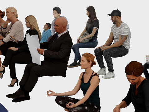 People in seated poses 4 3D Model