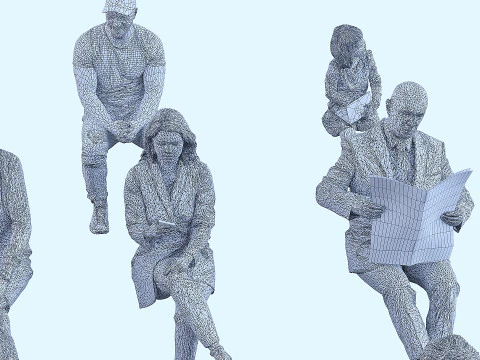 People in seated poses 4 3D Model