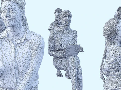 People in seated poses 4 3D Model