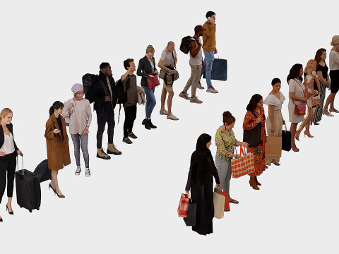 People with bags x17 Model 3D