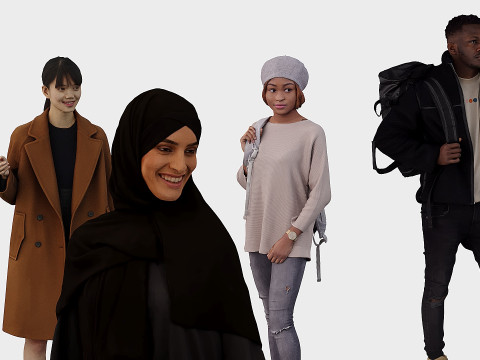 People with bags x17 Model 3D