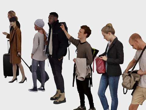 People with bags x17 Model 3D