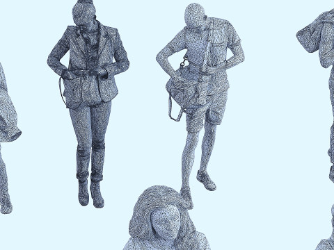 People with bags x17 Model 3D