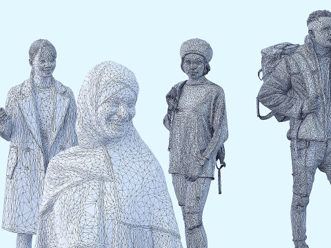 People with bags x17 Model 3D