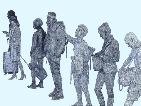 People with bags x17 Model 3D