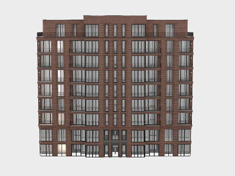 Edif&iacute;cio residencial de tijolo Modelo 3D