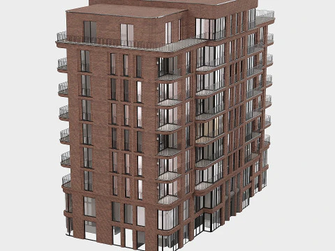 Brick residential building 3D Model