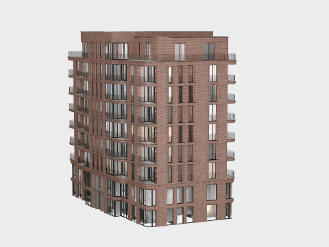 ईंटों से बनी आवासीय इमारत 3D मॉडल