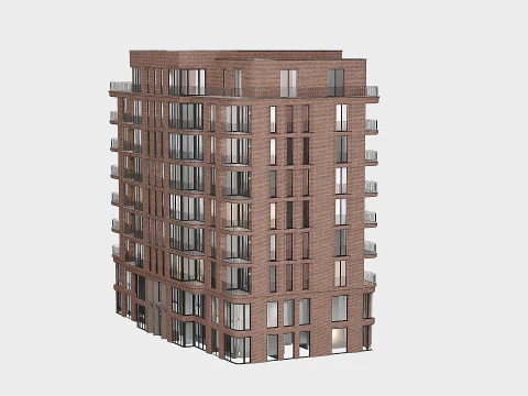 Brick residential building 3D Model