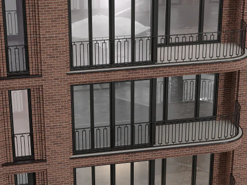 Brick residential building 3D Model