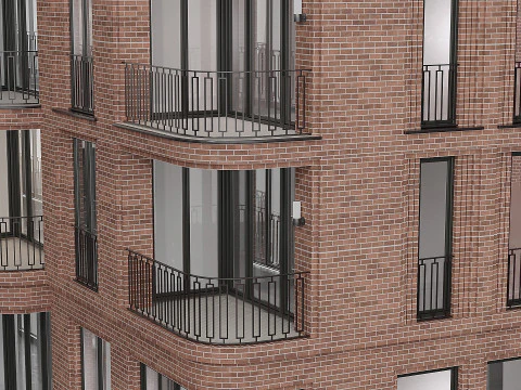Brick residential building 3D Model