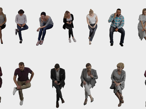 Seated people x13 3D Model