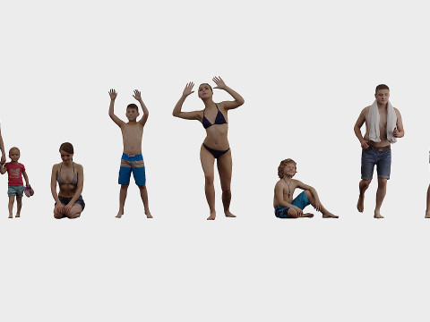 People on the beach in random poses x7 Modelo 3D