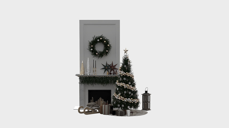Christmas Decorative set sk 3D Model .c4d .max .obj .3ds .fbx .stl .blend