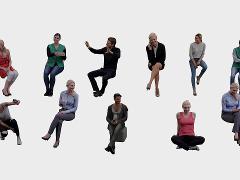 Sitting people x11 3D 模型