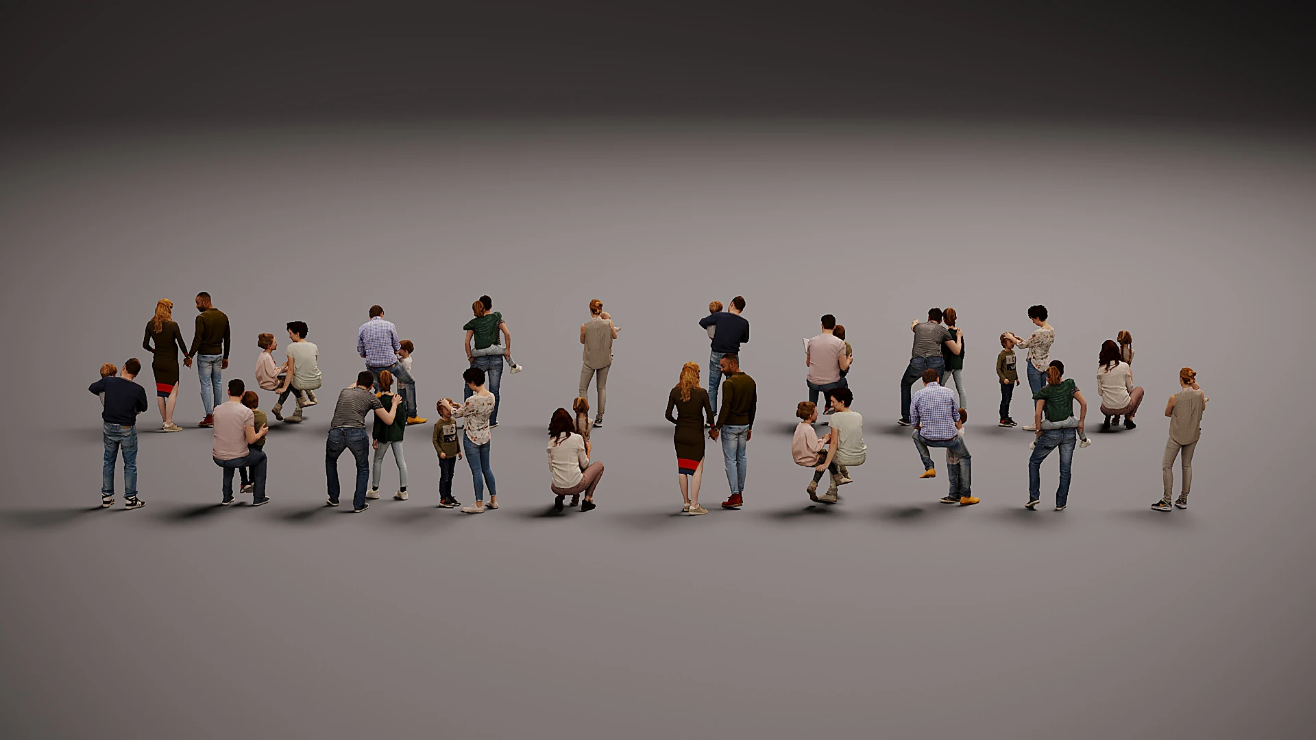 Collection of couples with children x 20 3D Model .c4d .max .obj .3ds .fbx .stl .blend 