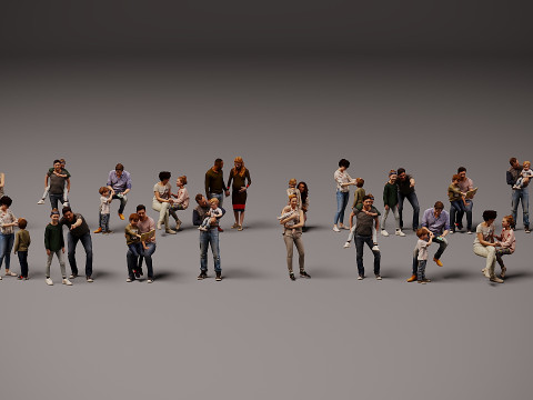 Collection of couples with children x 20 3D Модель