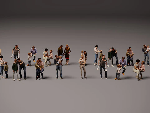 Collection of couples with children x 20 3D Model