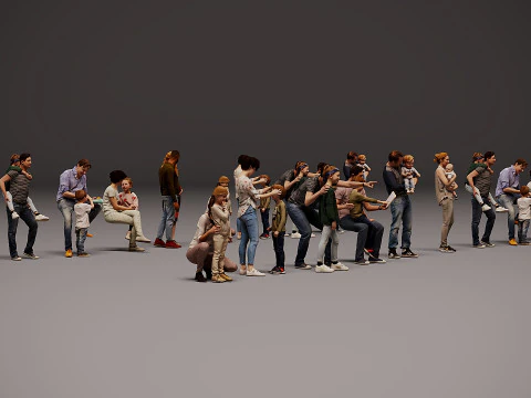 Collection of couples with children x 20 3D Model